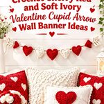 Crochet Cherry Red and Soft Ivory Valentine Cupid Arrow Wall Banner Ideas