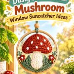 Crochet Chestnut and Dusty Jade Autumn Mushroom Window Suncatcher Ideas