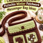 Crochet Chocolate Brown and Pistachio Winter Patchwork Messenger Bag Ideas