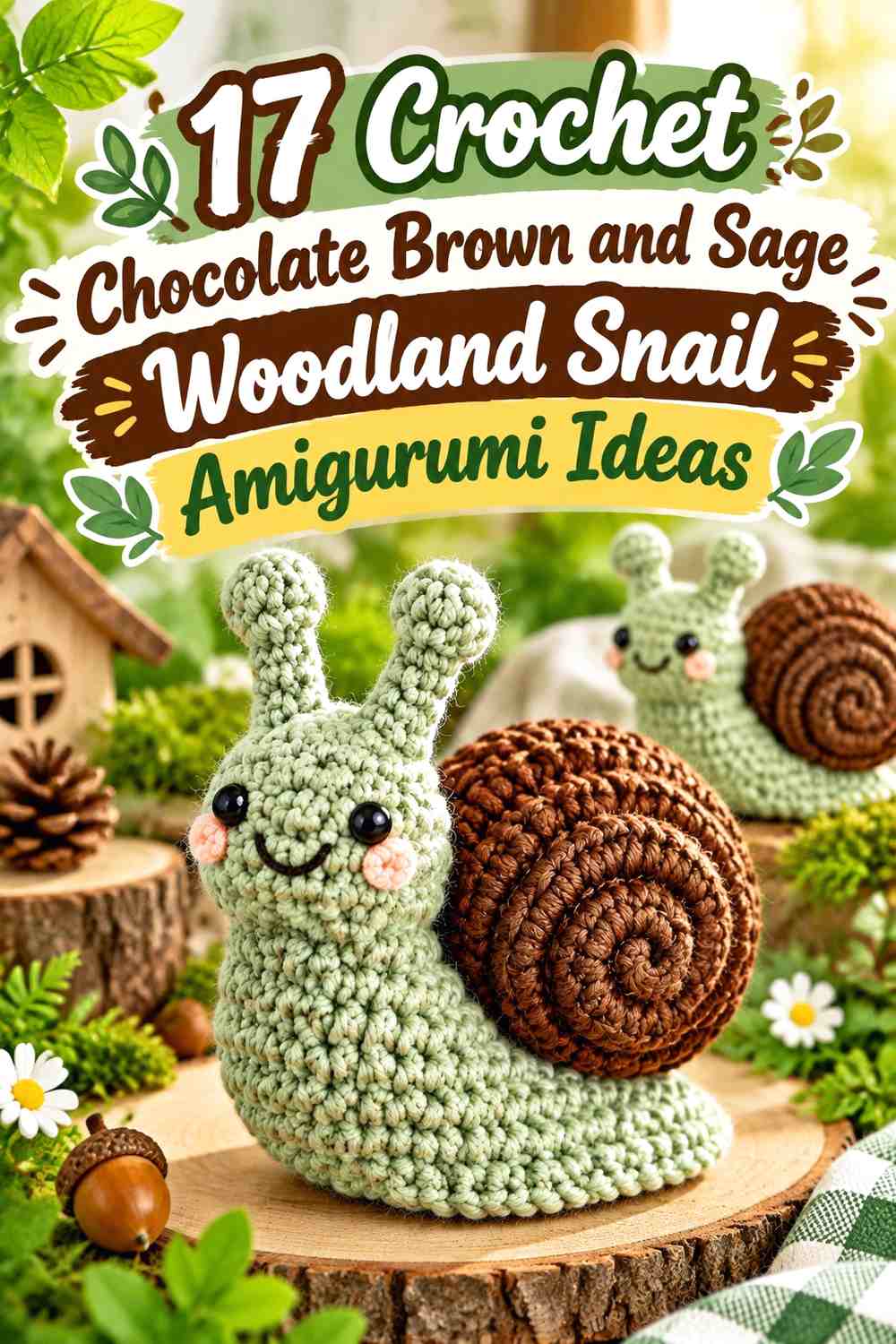 Crochet Chocolate Brown and Sage Woodland Snail Amigurumi Ideas