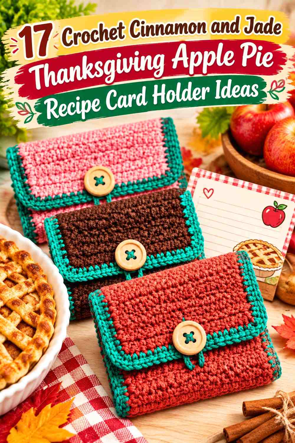 Cinnamon and Jade Crochet Thanksgiving Apple Pie Recipe Card Holder Ideas
