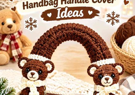 Crochet Cocoa Brown and Cream Winter Teddy Bear Handbag Handle Cover Ideas