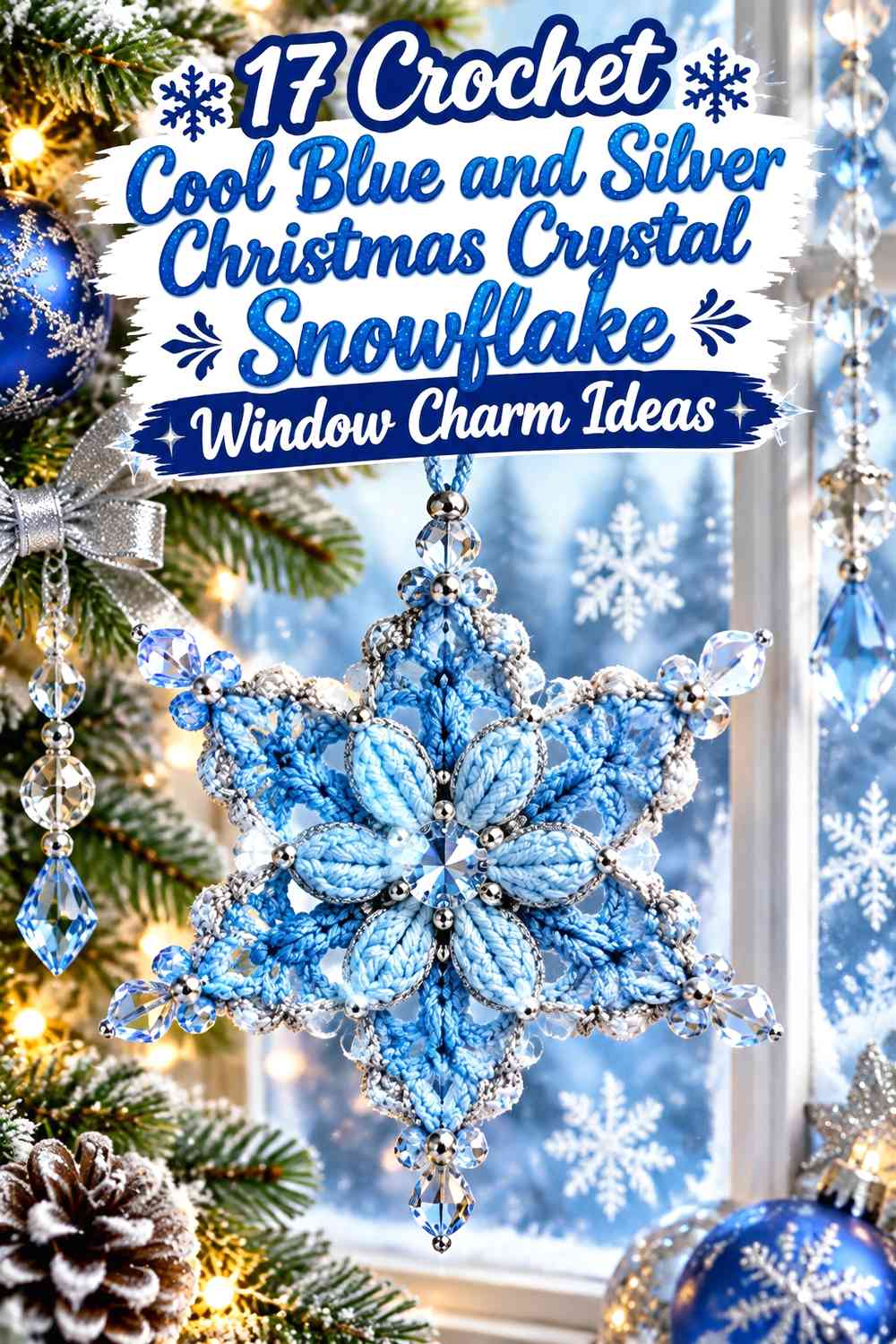 Crochet Cool Blue and Silver Christmas Crystal Snowflake Window Charm Ideas
