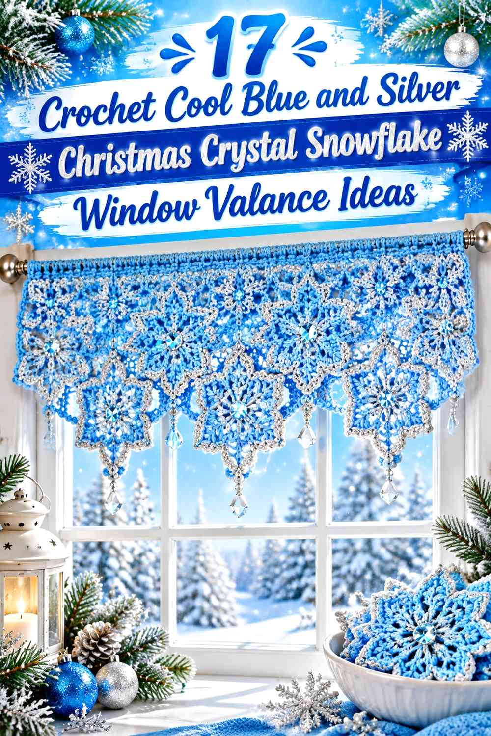 Crochet Cool Blue and Silver Christmas Crystal Snowflake Window Valance Ideas