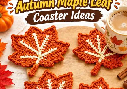Crochet Copper Orange and Vanilla Cream Autumn Maple Leaf Coaster Ideas