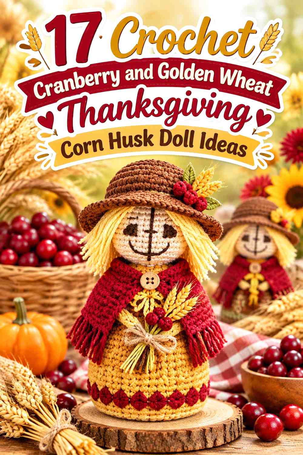 Crochet Cranberry and Golden Wheat Thanksgiving Corn Husk Doll Ideas