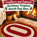 Crochet Cranberry and Oatmeal Christmas Fireplace Hearth Rug Ideas