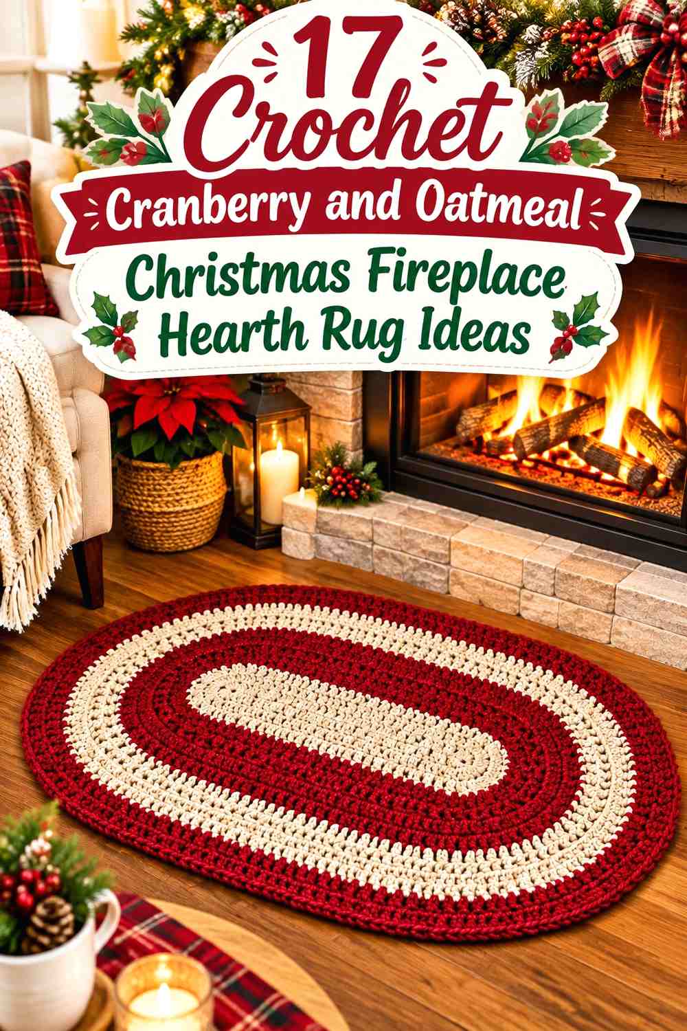 Crochet Cranberry and Oatmeal Christmas Fireplace Hearth Rug Ideas