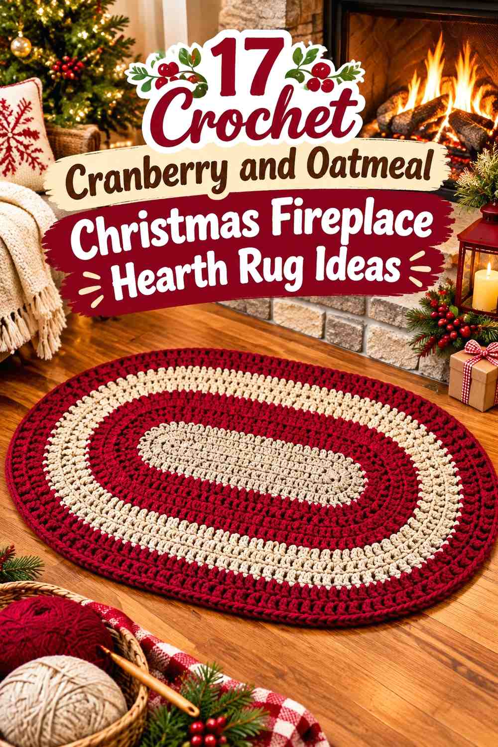 Crochet Cranberry and Oatmeal Christmas Fireplace Hearth Rug Ideas