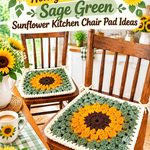 Crochet Honey Mustard and Sage Green Sunflower Kitchen Chair Pad Ideas