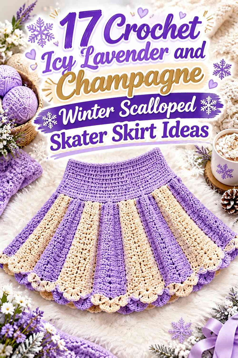 Crochet Icy Lavender and Champagne Winter Scalloped Skater Skirt Ideas