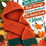 Crochet Jade Green and Rust Orange Autumn Woodland Fox Hooded Scarf Ideas
