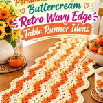 Crochet Persimmon Orange and Buttercream Retro Wavy Edge Table Runner Ideas