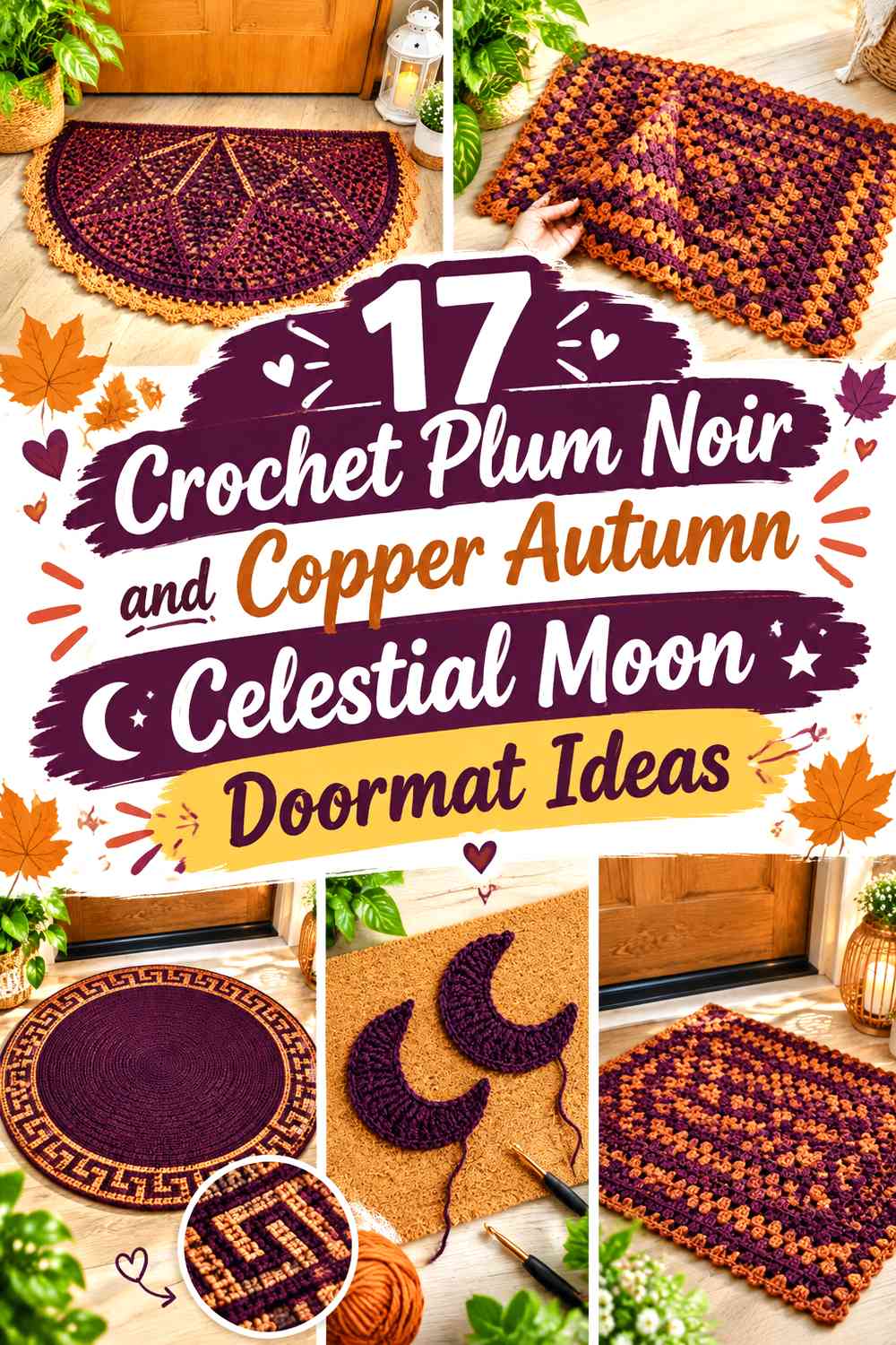 Crochet Plum Noir and Copper Autumn Celestial Moon Doormat Ideas