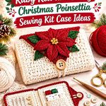Ruby Red and Ivory Crochet Christmas Poinsettia Sewing Kit Case Ideas