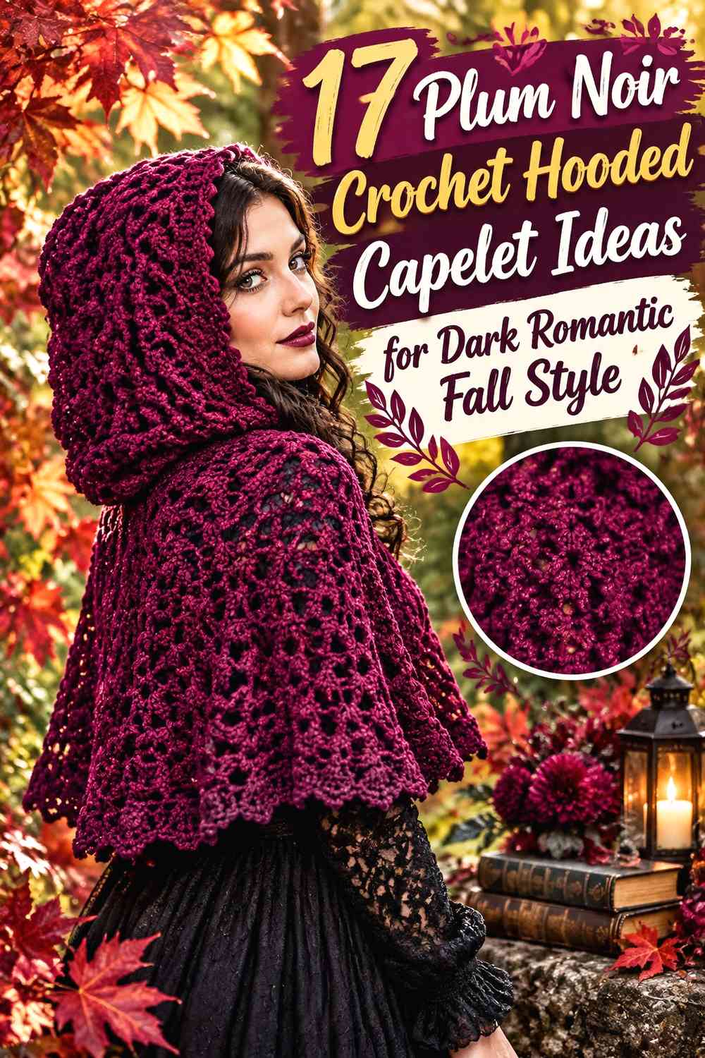 Plum Noir Crochet Hooded Capelet Ideas for Dark Romantic Fall Style