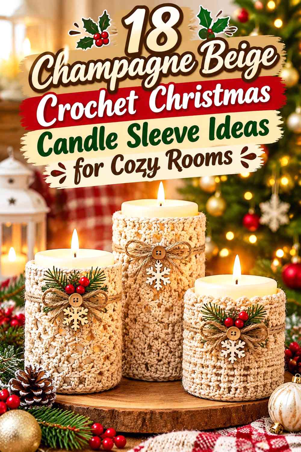 Champagne Beige Crochet Christmas Candle Sleeve Ideas for Cozy Rooms