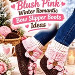 Crochet Espresso Brown and Blush Pink Winter Romantic Bow Slipper Boots Ideas
