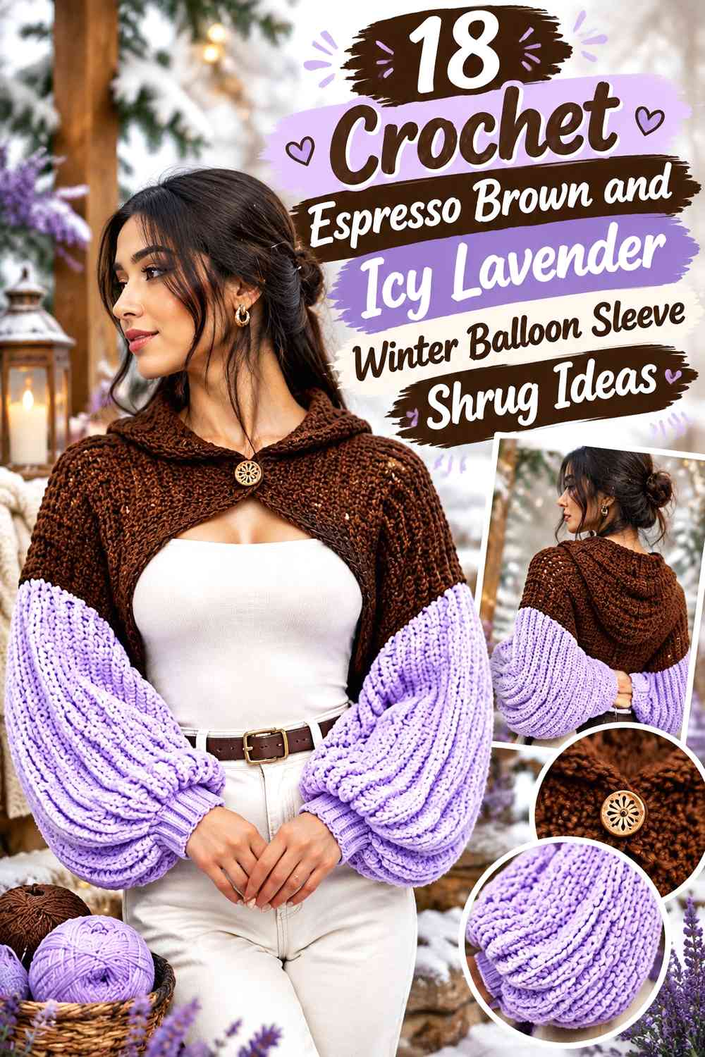 Crochet Espresso Brown and Icy Lavender Winter Balloon Sleeve Shrug Ideas