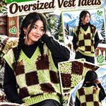 Crochet Espresso Brown and Pistachio Winter Checkerboard Oversized Vest Ideas