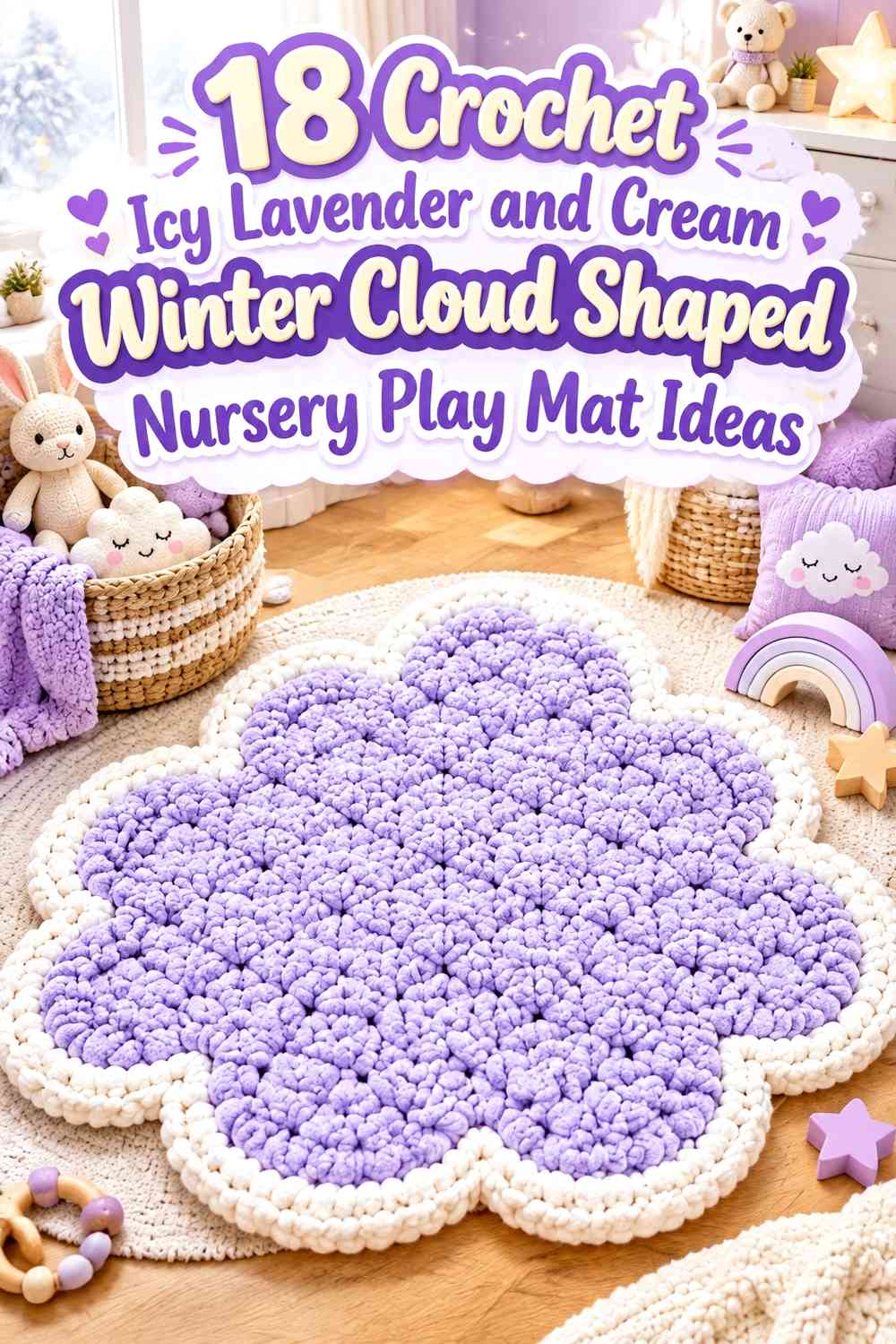 Crochet Icy Lavender and Cream Winter Cloud Shaped Nursery Play Mat Ideas
