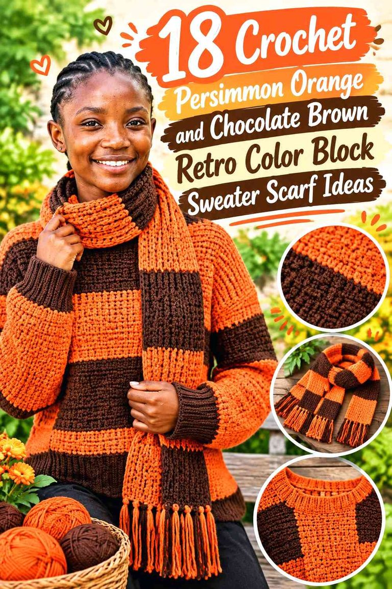 18 Crochet Persimmon Orange and Chocolate Brown Retro Color Block ...