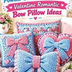 Crochet Powder Blue and Rose Pink Valentine Romantic Bow Pillow Ideas