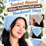 Crochet Powder Blue and Toasted Almond Winter Scalloped Knit Look Headscarf Ideas