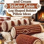 Crochet Rust Brown and Cream Winter Cabin Log Shaped Bolster Pillow Ideas