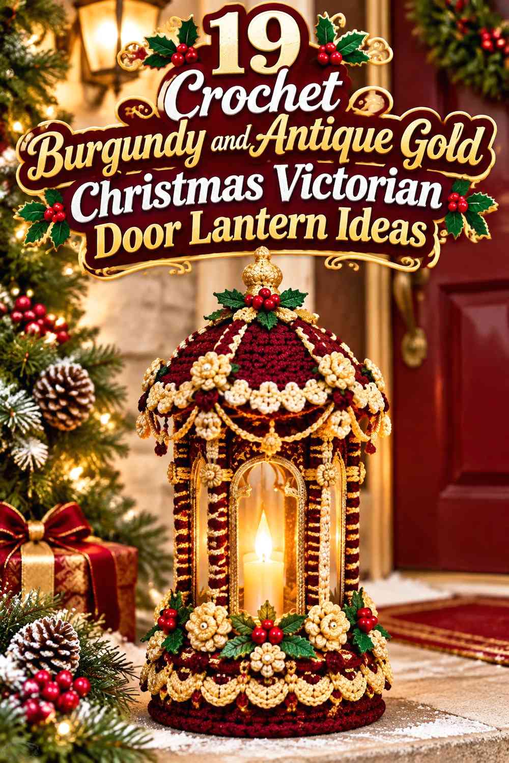 Crochet Burgundy and Antique Gold Christmas Victorian Door Lantern Ideas