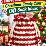 Crochet Cherry Red and Pearl White Christmas Candy Cane Gift Sack Ideas