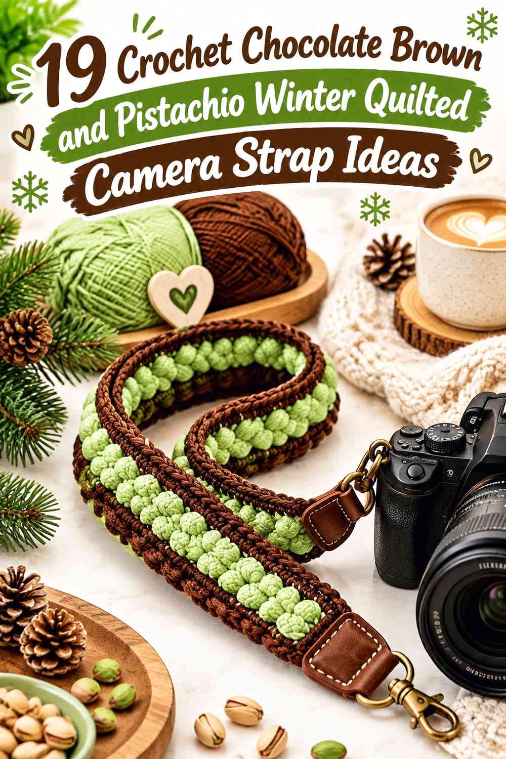 Crochet Chocolate Brown and Pistachio Winter Quilted Camera Strap Ideas