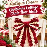 Crochet Cranberry Red and Antique Cream Christmas Cottage Chair Bow Ideas