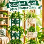 Crochet Jade Green and Warm Ivory Botanical Tiered Plant Hanger Ideas