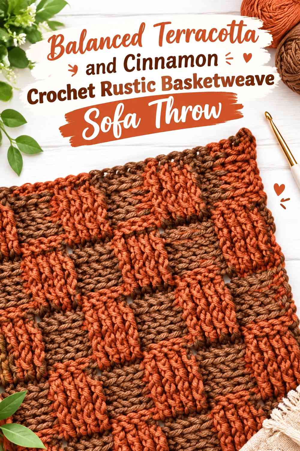 Balanced Terracotta and Cinnamon Crochet Rustic Basketweave Sofa Throw