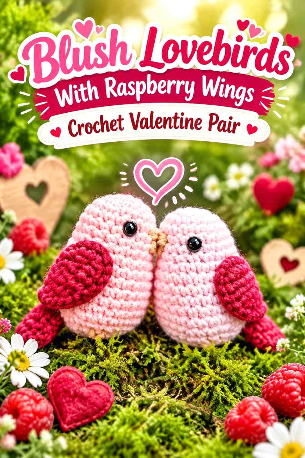 Blush Lovebirds With Raspberry Wings Crochet Valentine Pair