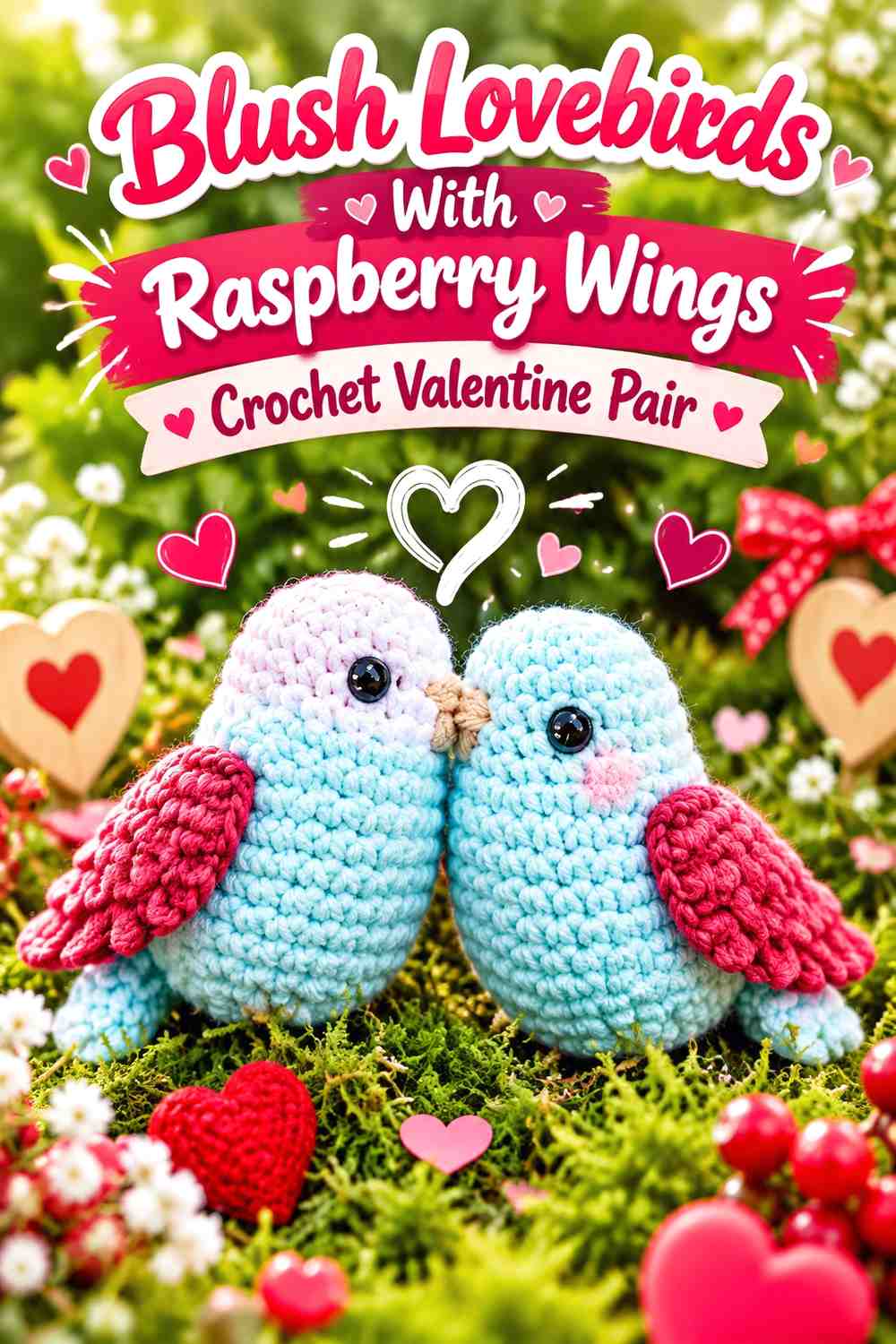 Blush Lovebirds With Raspberry Wings Crochet Valentine Pair