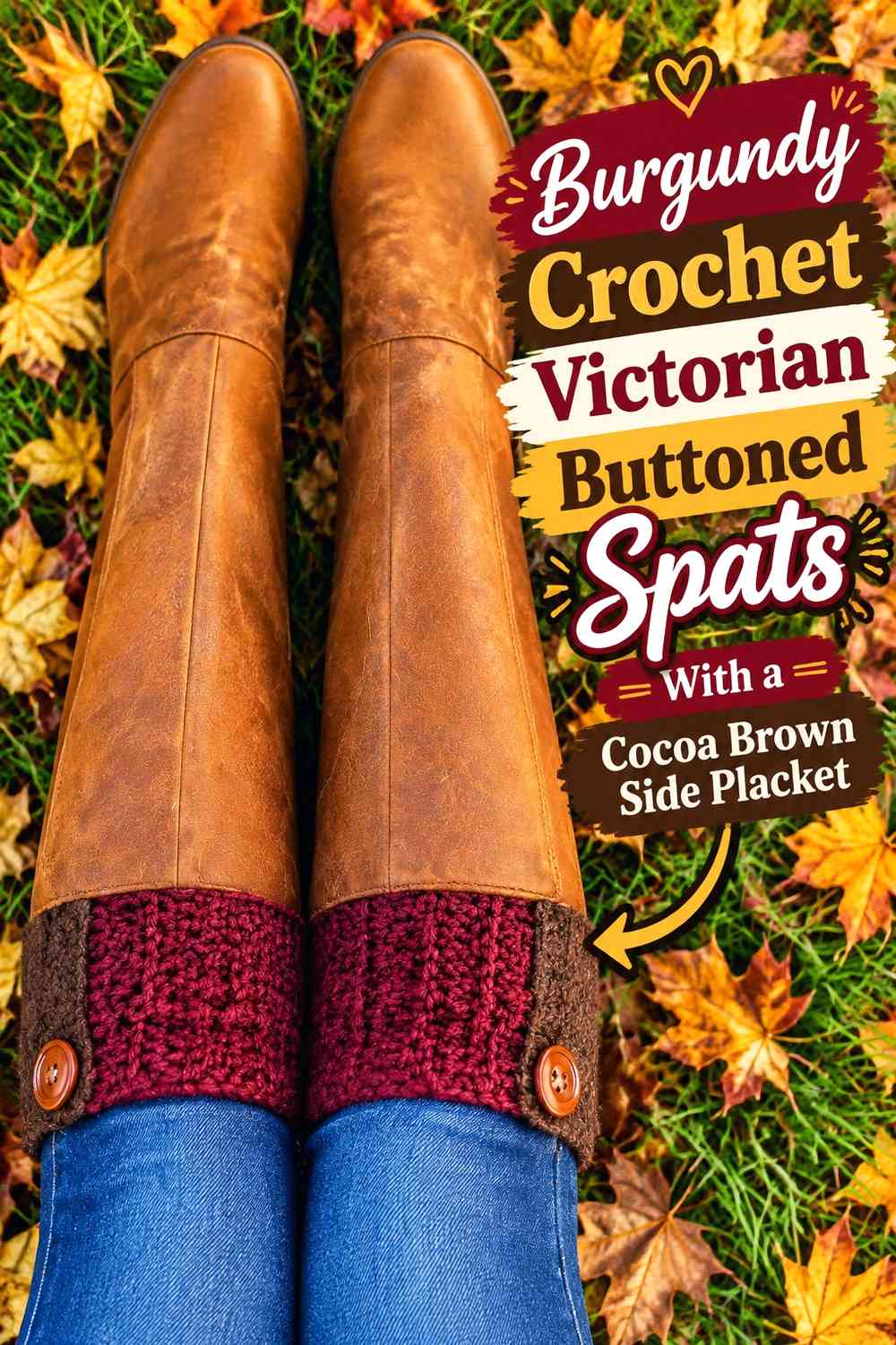 Burgundy Crochet Victorian Buttoned Spats With a Cocoa Brown Side Placket