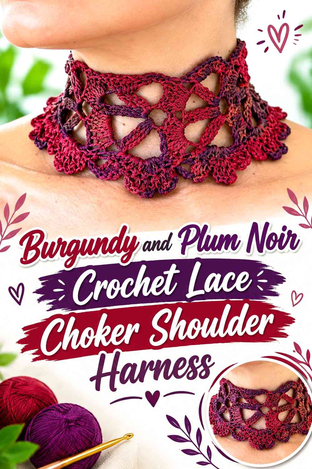 Burgundy and Plum Noir Crochet Lace Choker Shoulder Harness