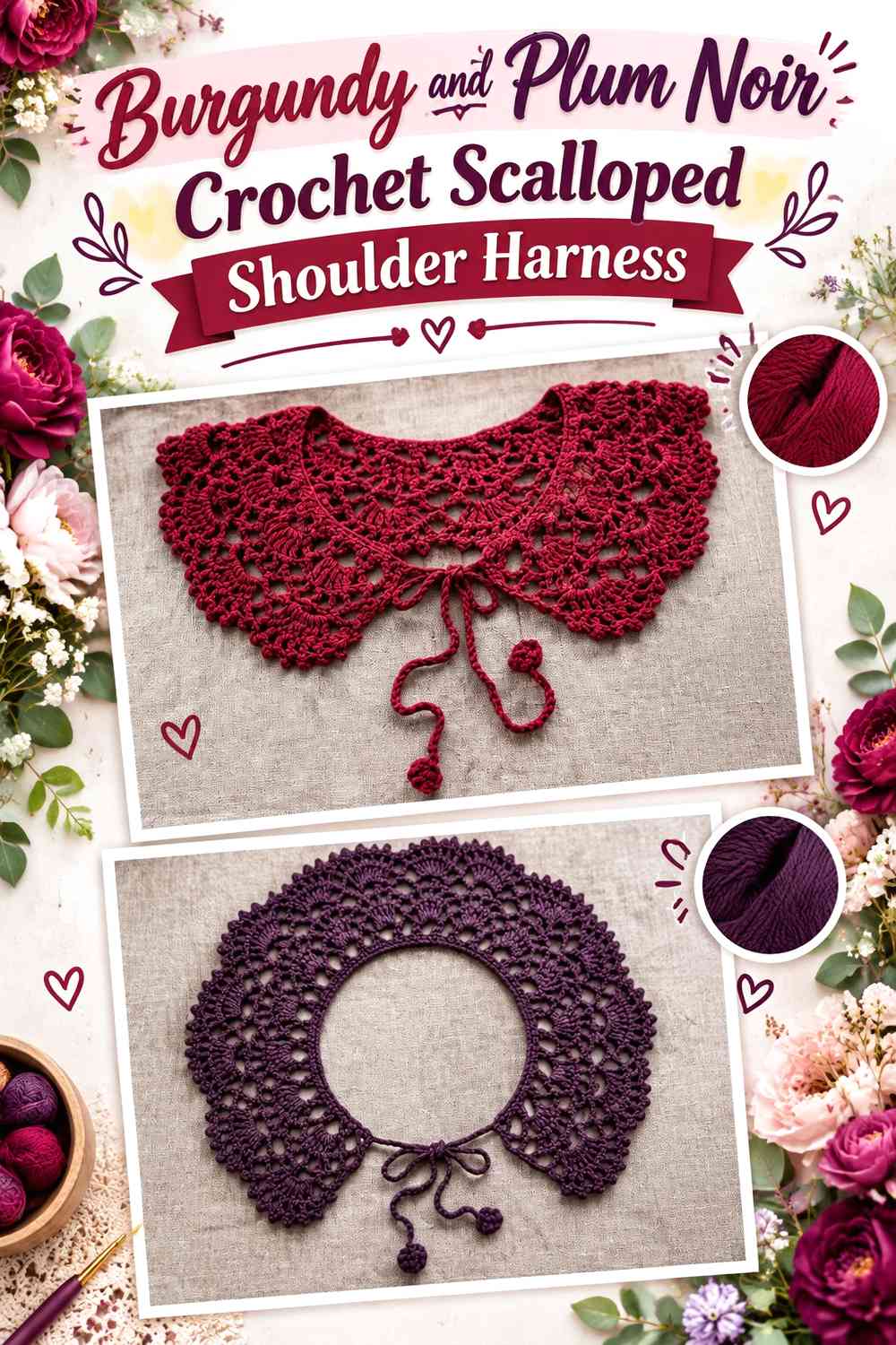 Burgundy and Plum Noir Crochet Scalloped Shoulder Harness