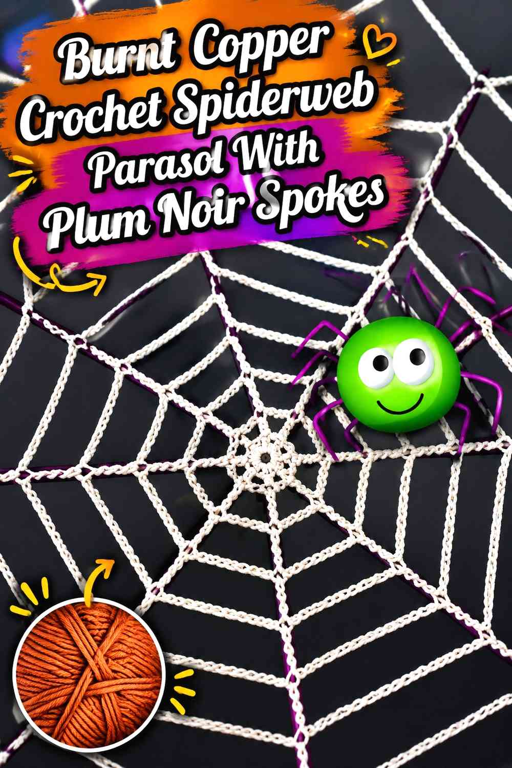 Burnt Copper Crochet Spiderweb Parasol With Plum Noir Spokes
