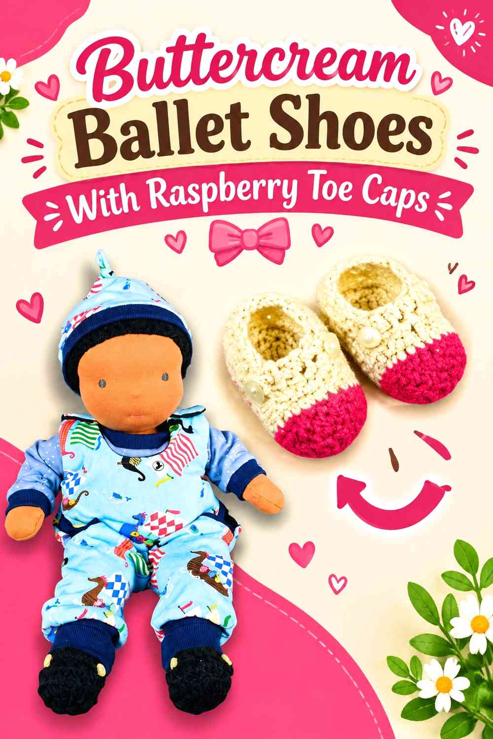 Buttercream Ballet Shoes With Raspberry Toe Caps