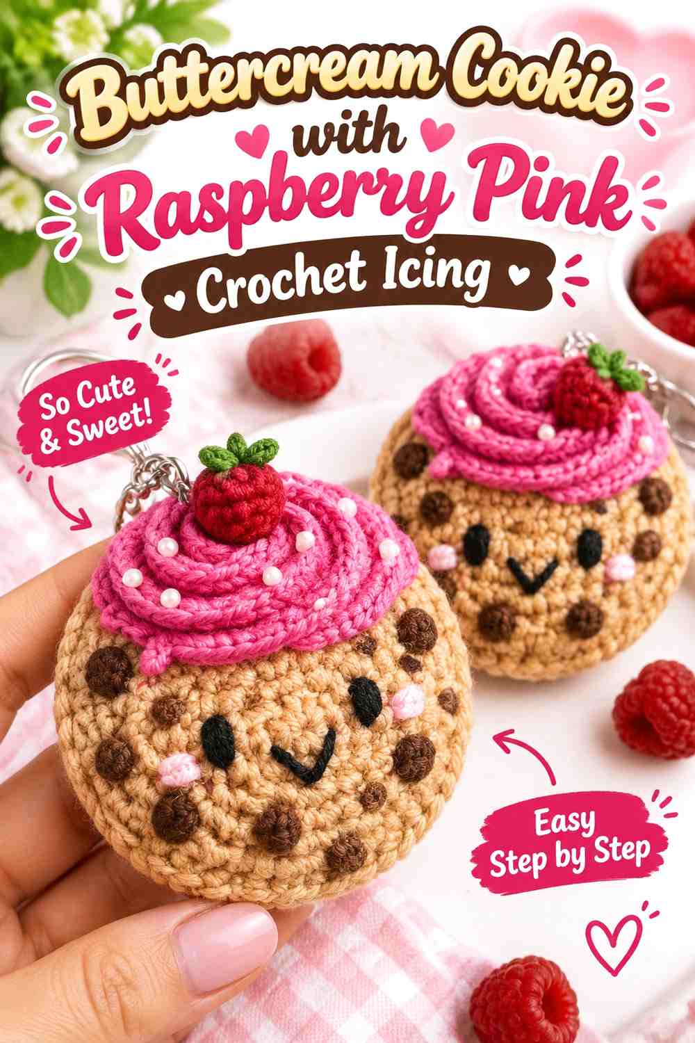 Buttercream Cookie with Raspberry Pink Crochet Icing