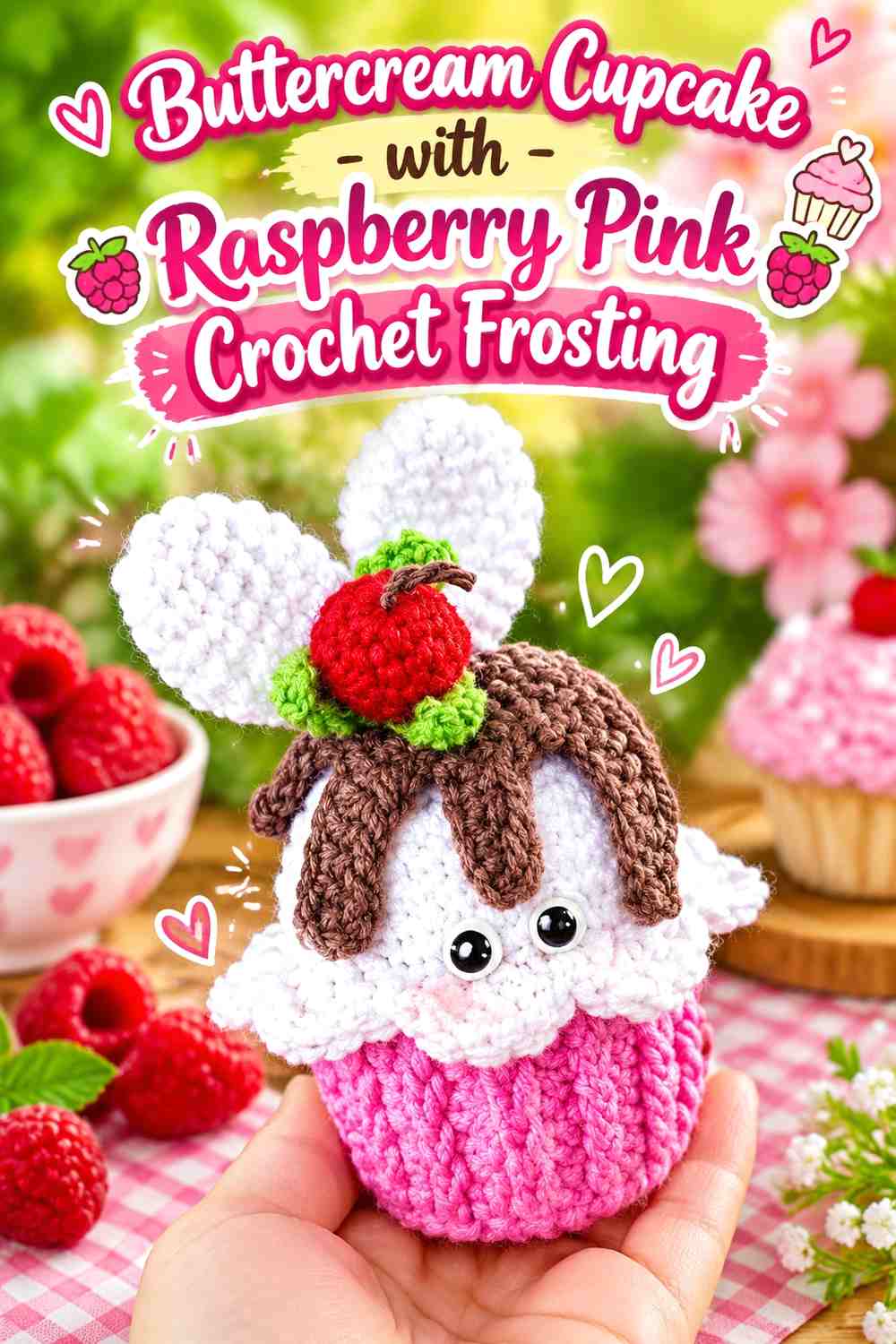Buttercream Cupcake with Raspberry Pink Crochet Frosting