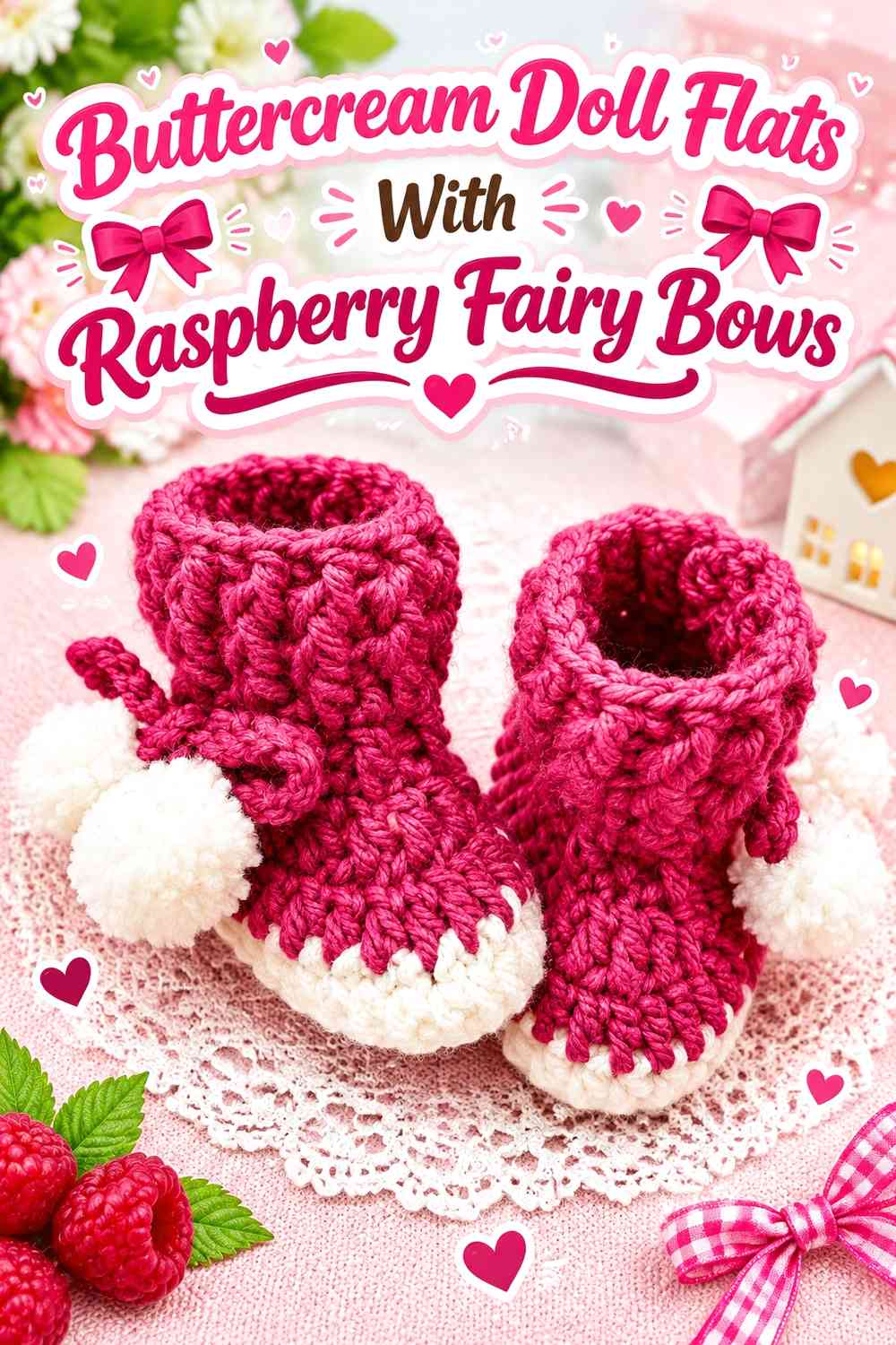 Buttercream Doll Flats With Raspberry Fairy Bows