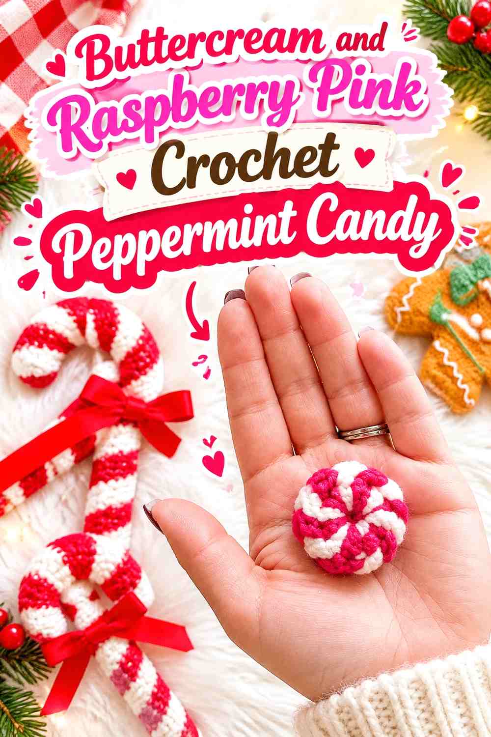 Buttercream and Raspberry Pink Crochet Peppermint Candy