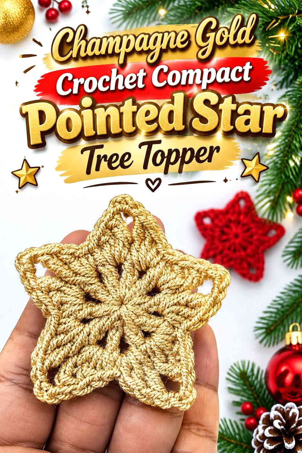 Champagne Gold Crochet Compact Pointed Star Tree Topper