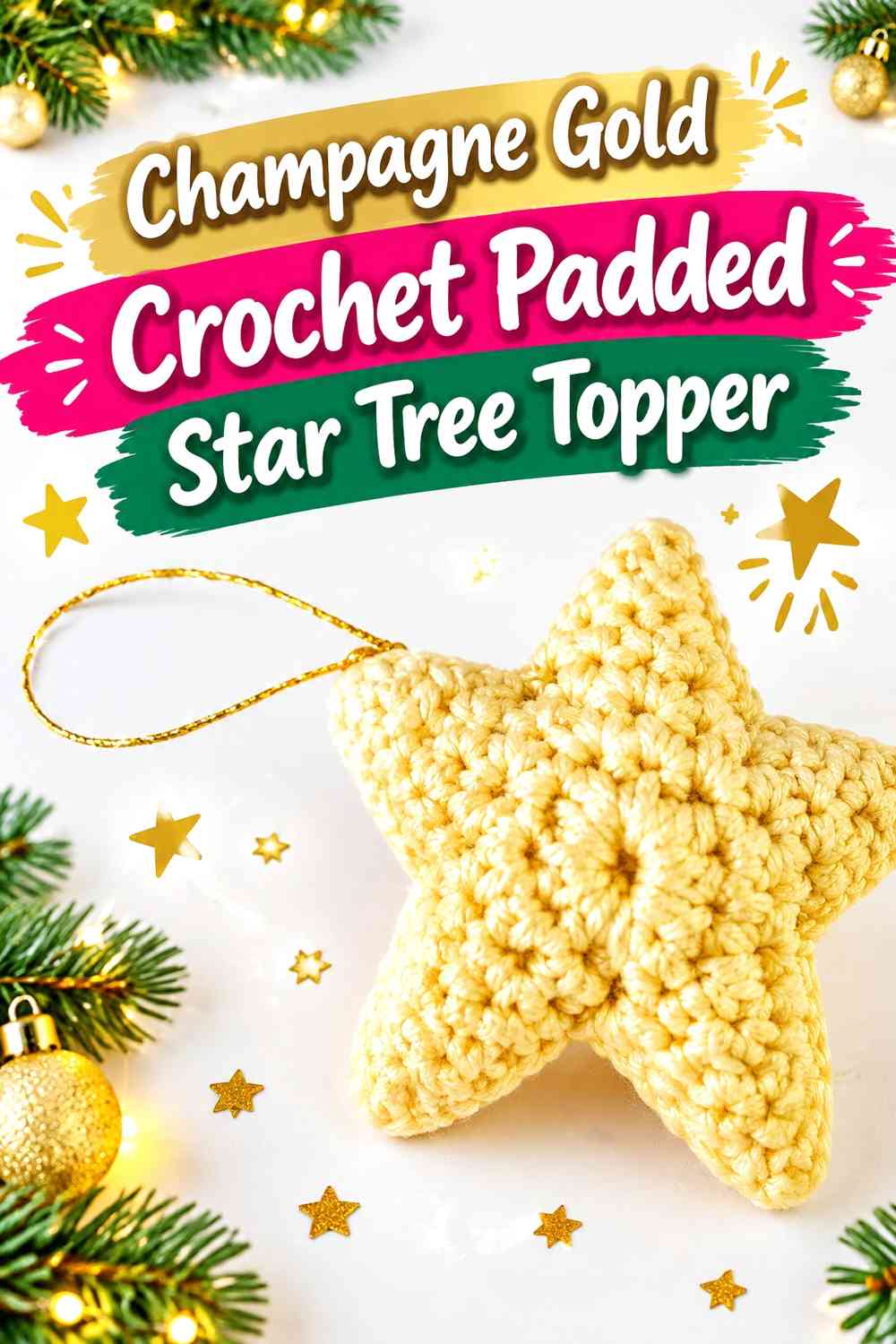 Champagne Gold Crochet Padded Star Tree Topper