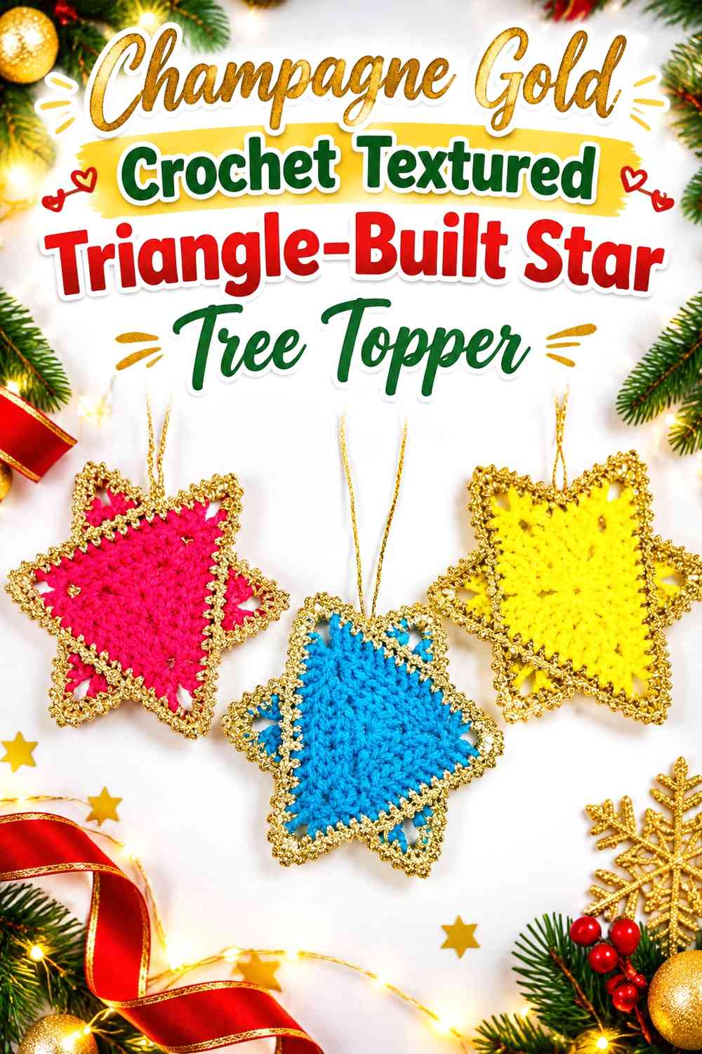 Champagne Gold Crochet Textured Triangle-Built Star Tree Topper