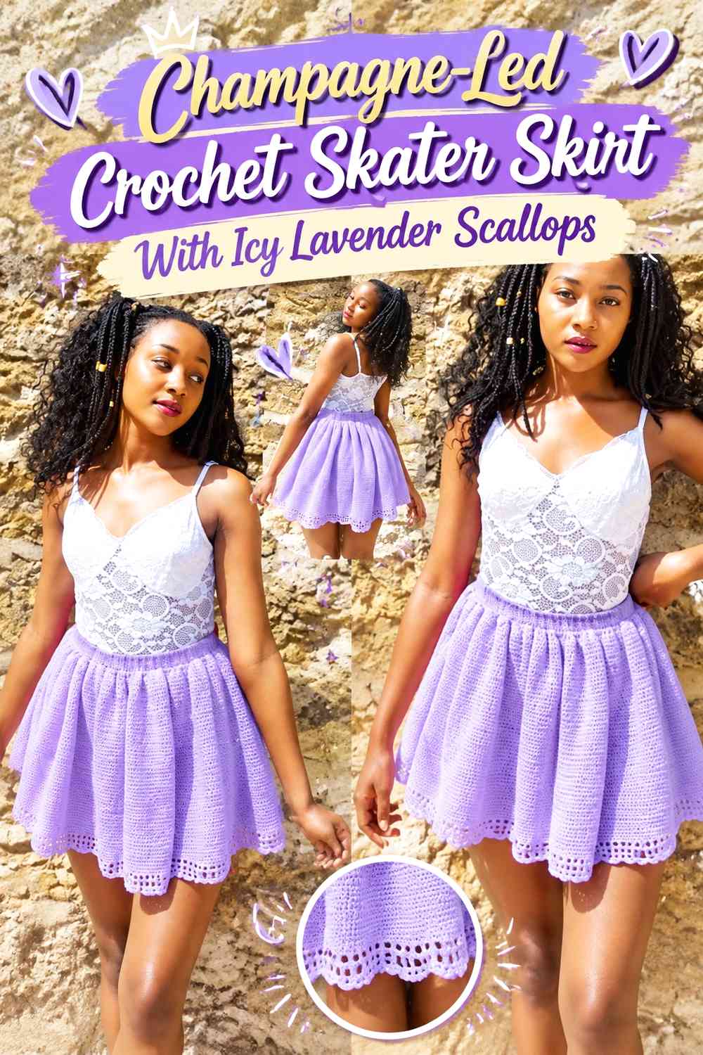 Champagne-Led Crochet Skater Skirt With Icy Lavender Scallops
